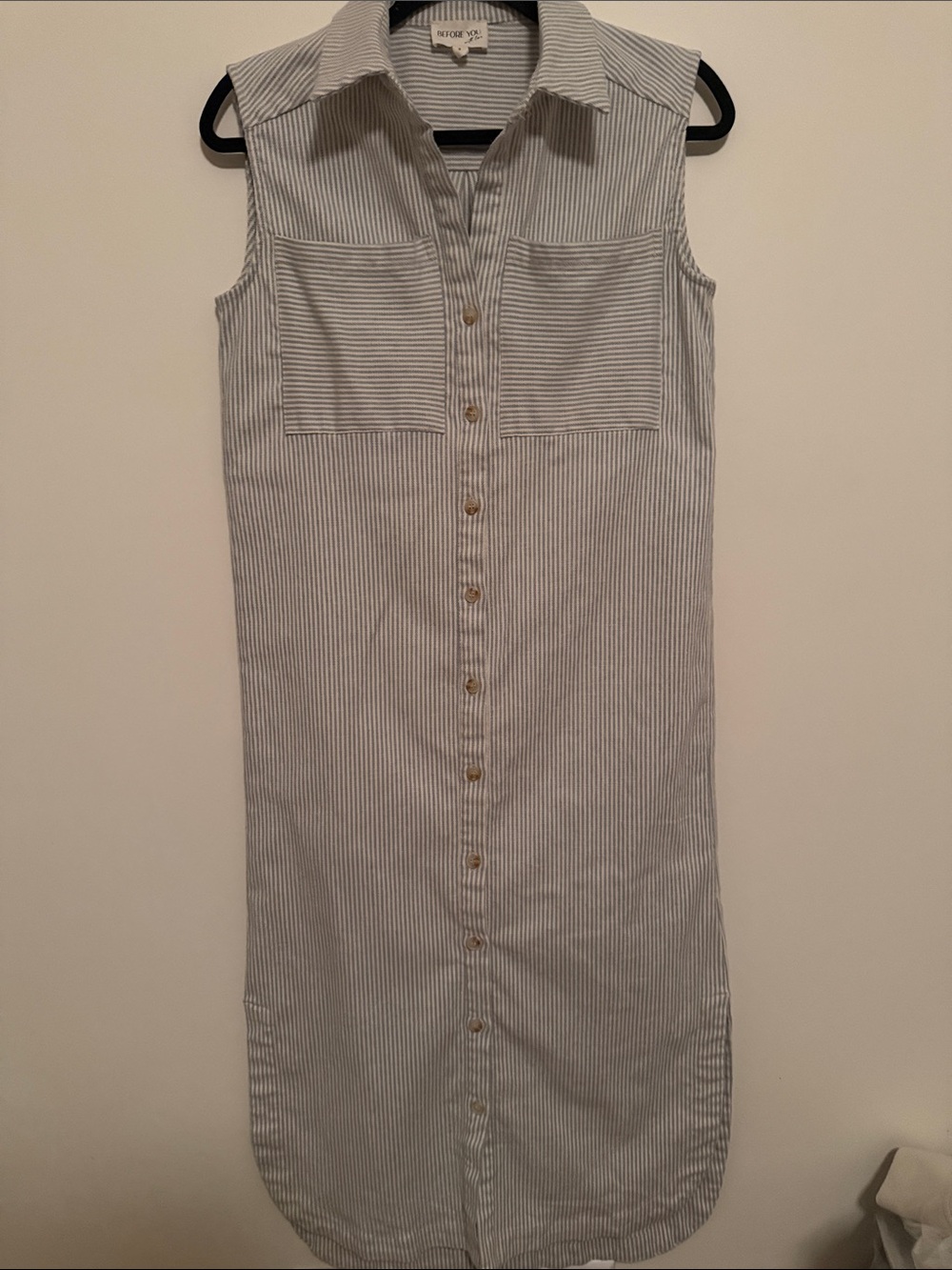 Blue & White Striped Sleeveless Shirt Dress - Picture 2 of 7